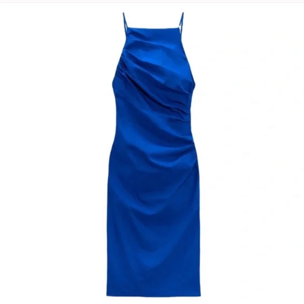 Zara Linen Square Neck Midi Dress